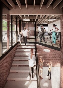 Reimagined south entrance and stairwell to lower level